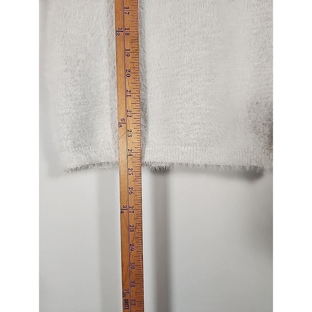 Ellen Tracy Fuzzy Eyelash Chenille Sweater Sparkle Metallic White Womens XS - Picture 15 of 15